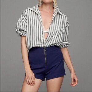 MAEVE by ANTHROPOLOGIE Zippered Micro Sailor Shorts Navy Blue Size 14